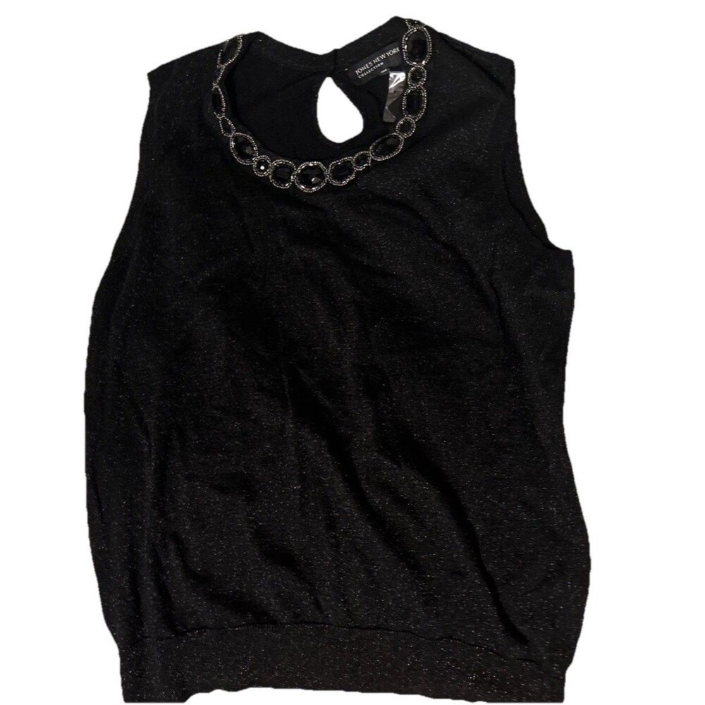Luxury Classic Jones New York Women’s Black Sparkly Sleeveless Tank Lg